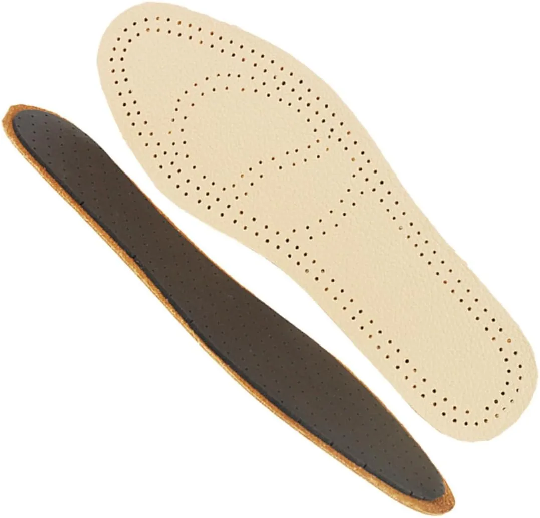 2 Pair Breathable Leather Insoles Cowhide Sports Shoe Pads Size 45-46 White