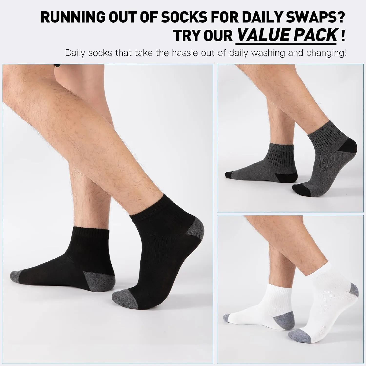 20 Pack 3 Styles Men's/Women's Ankle Socks Bulk - Breathable Thin Athletic Casual Socks, Fits Shoe Size 8-12
