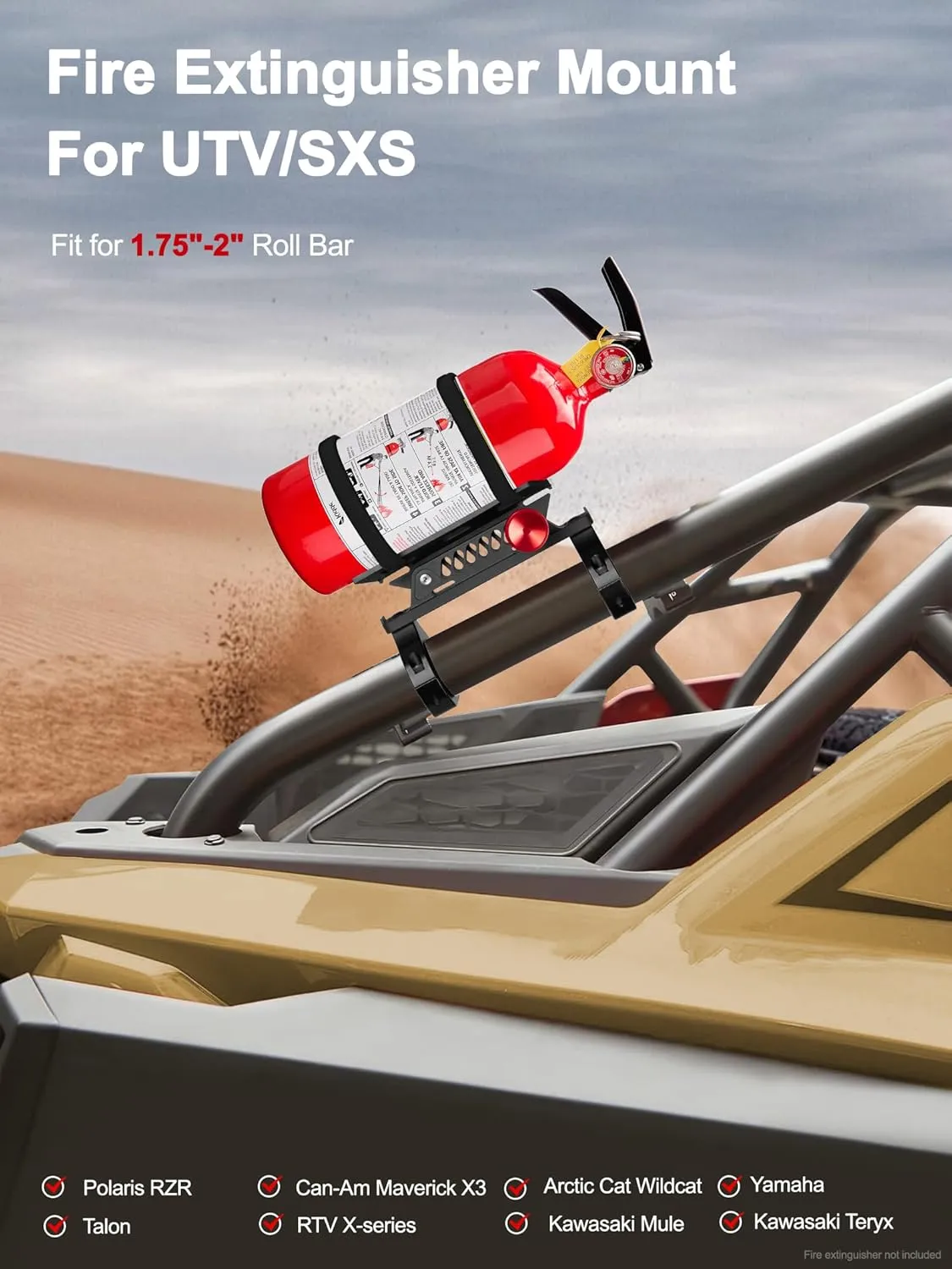 2PCS UTV Fire Extinguisher Mount Kits, Quick Release Roll Bar Fire Extinguisher Holder Fit for 1.75"-2" Roll Cage, Compatible with Polaris RZR/ Maverick Can Am X3/Kawasaki/Talon Pioneer