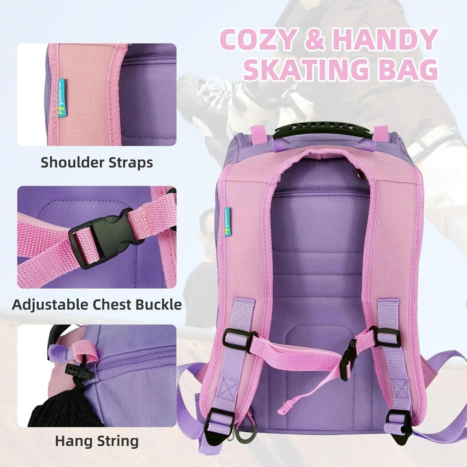 3 Pcs Roller Skate Bag Internal waterproof Ice Skate Bag roller skate backpack with Multi-Pockets Skate Bag Fits to US women and man Skateing Accessory with Covers Towel Locking Carabiner