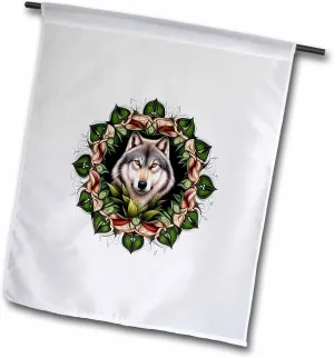 3dRose A Timber Wolf Surrounded By Ladys Slipper Minnesota State Tattoo Art - Flags (fl-384060-2)