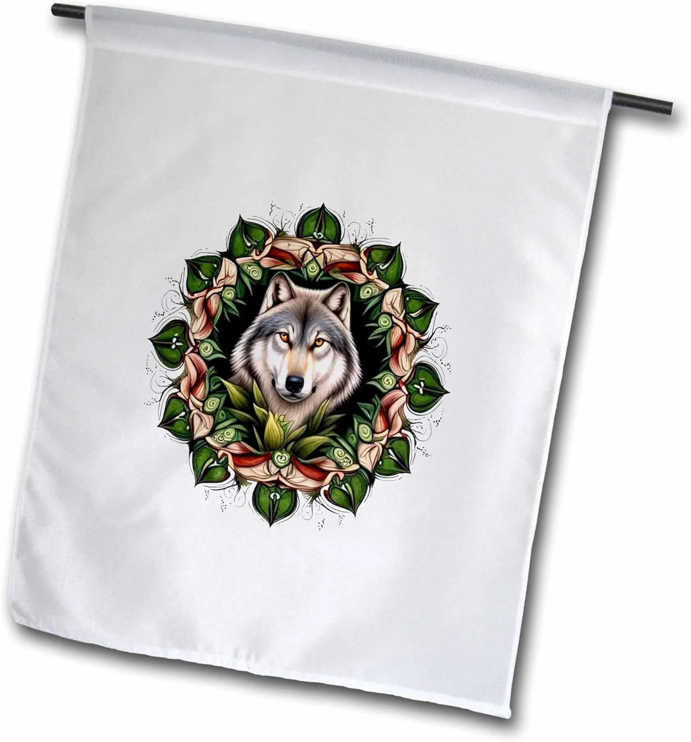 3dRose A Timber Wolf Surrounded By Ladys Slipper Minnesota State Tattoo Art - Flags (fl-384060-2)