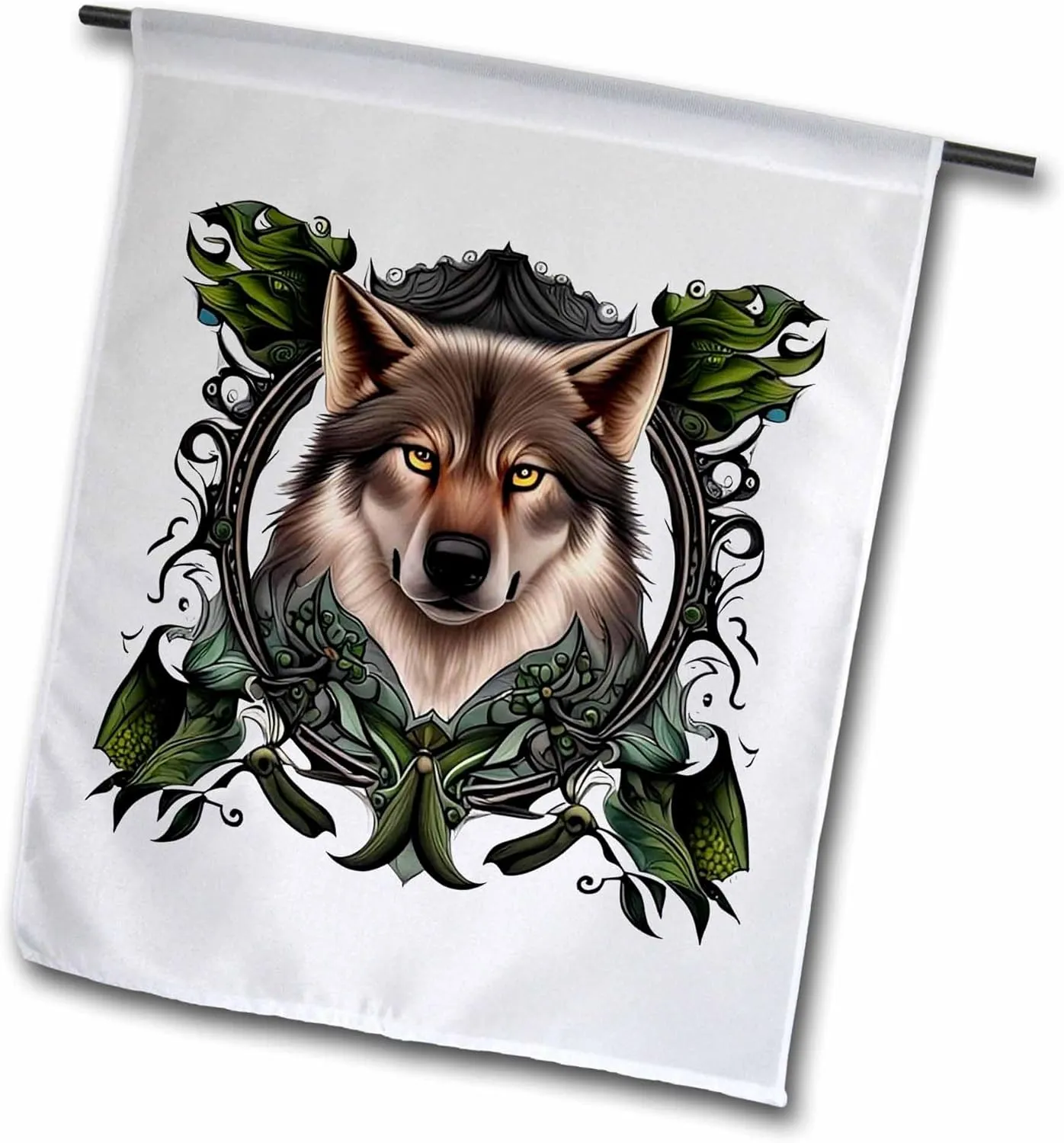 3dRose A Timber Wolf Surrounded By Ladys Slipper Minnesota State Tattoo Art - Flags (fl-384704-1)