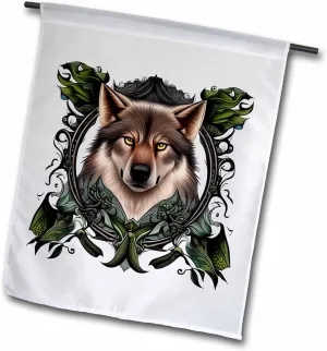 3dRose A Timber Wolf Surrounded By Ladys Slipper Minnesota State Tattoo Art - Flags (fl-384704-1)