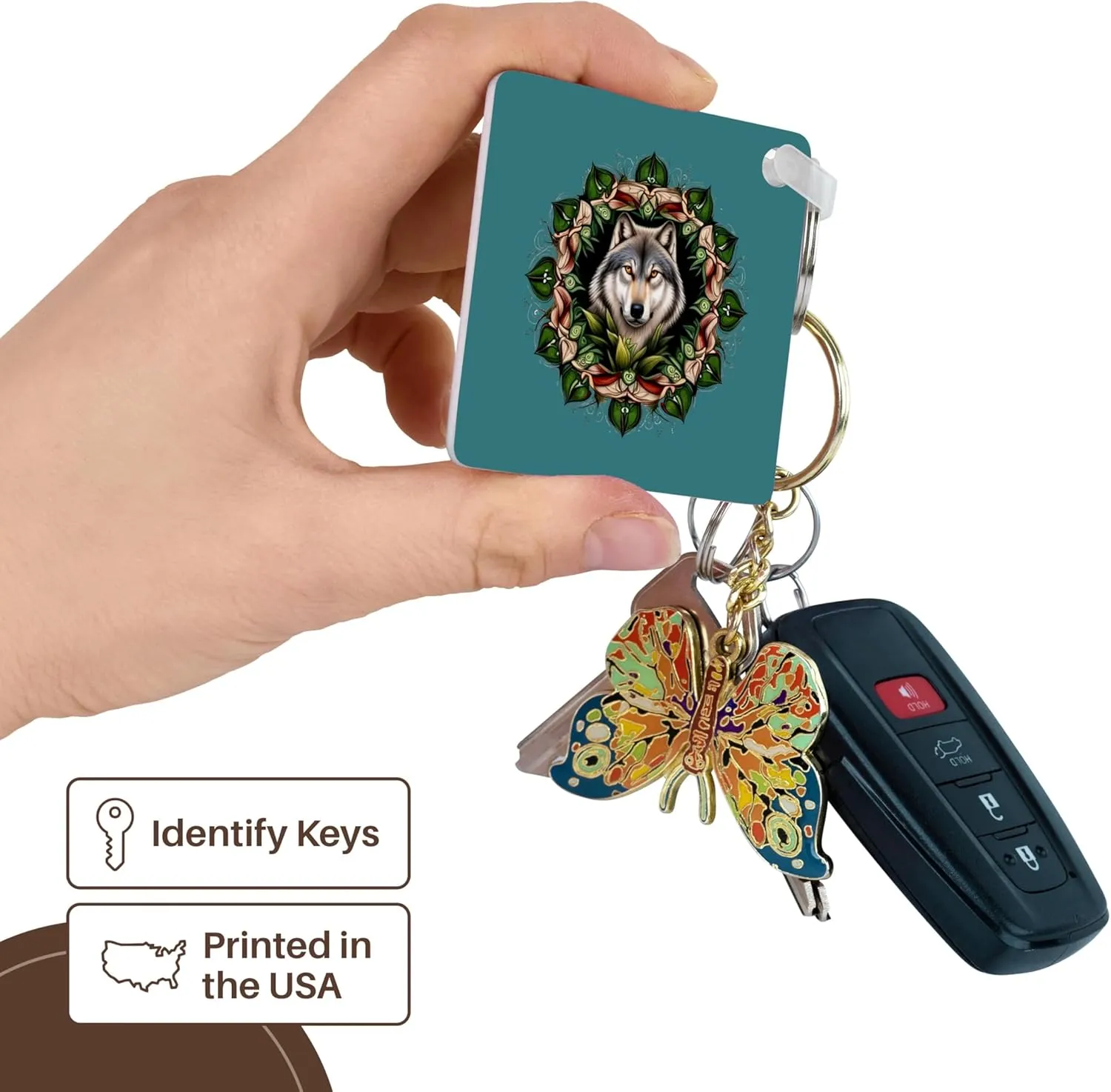 3dRose, A Timber Wolf Surrounded By Ladys Slipper Minnesota State Tattoo Art, Key Chain