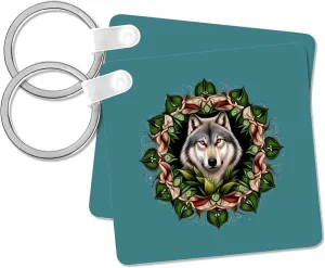 3dRose, A Timber Wolf Surrounded By Ladys Slipper Minnesota State Tattoo Art, Key Chain