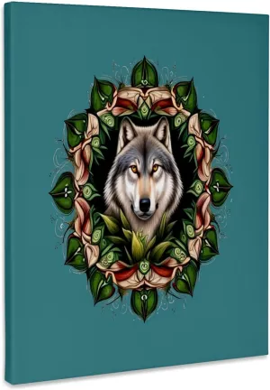 3dRose, A Timber Wolf Surrounded By Ladys Slipper Minnesota State Tattoo Art, Museum Grade Canvas Wrap 16x20