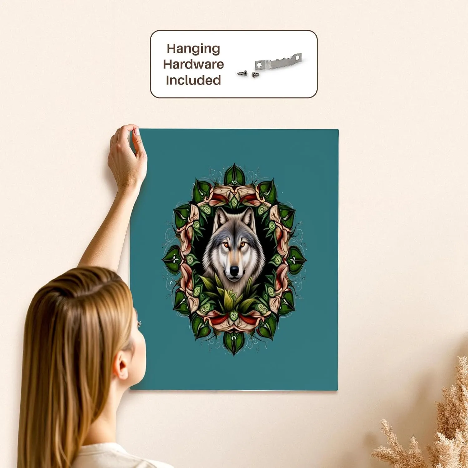 3dRose, A Timber Wolf Surrounded By Ladys Slipper Minnesota State Tattoo Art, Museum Grade Canvas Wrap 16x20