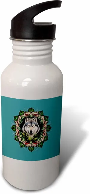3dRose A Timber Wolf Surrounded By Ladys Slipper Minnesota State... - Water Bottles (wb-383474-2)