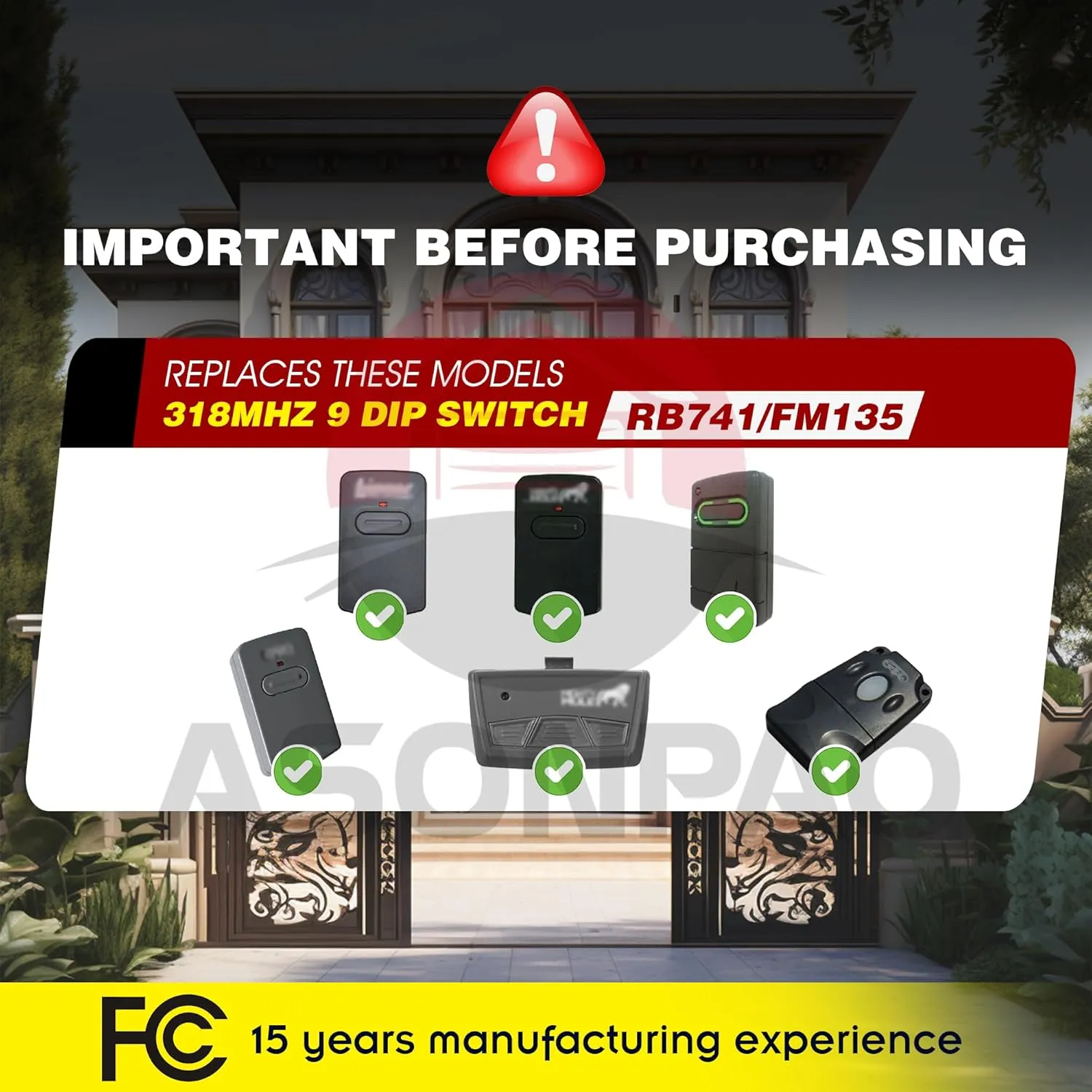 4 for RB741/FM135 GTO Mighty Mule Gate Opener Remote 3-Years-Warranty