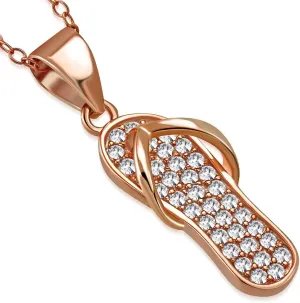 925 Sterling Silver CZ Womens Girls Flip-Flop Slipper Pendant Necklace
