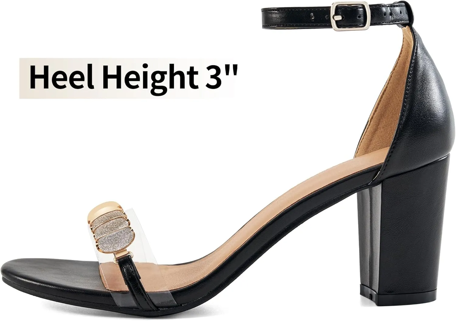 Ablanczoom Heels for Women Dressy Sandals: Open Toe Ankle Strap Chunky Block High Heeled Sandal for Wedding Party Dress Shoes