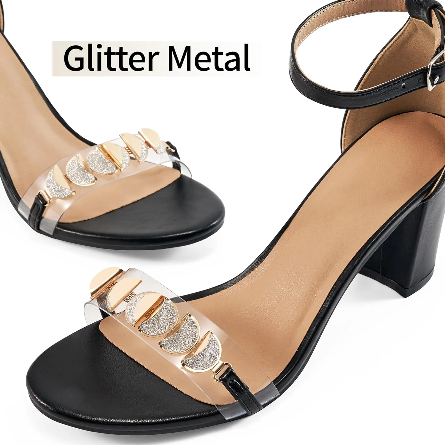 Ablanczoom Heels for Women Dressy Sandals: Open Toe Ankle Strap Chunky Block High Heeled Sandal for Wedding Party Dress Shoes