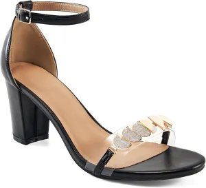 Ablanczoom Heels for Women Dressy Sandals: Open Toe Ankle Strap Chunky Block High Heeled Sandal for Wedding Party Dress Shoes