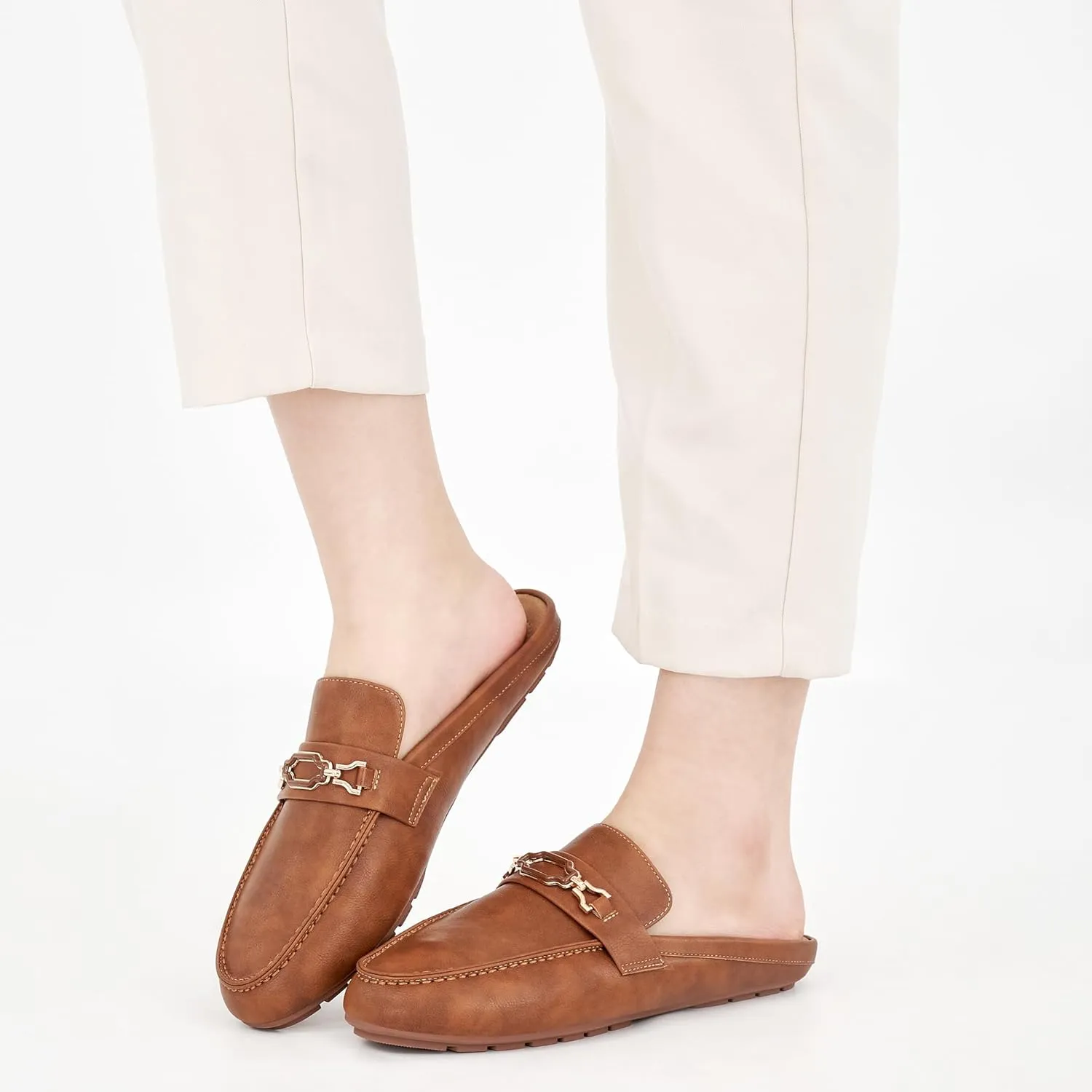Ablanczoom Mules for Women Flat Shoes: Comfortable Slip on Flats for Womens Mule Metal Chain Backless Loafers Business Casual Shoe