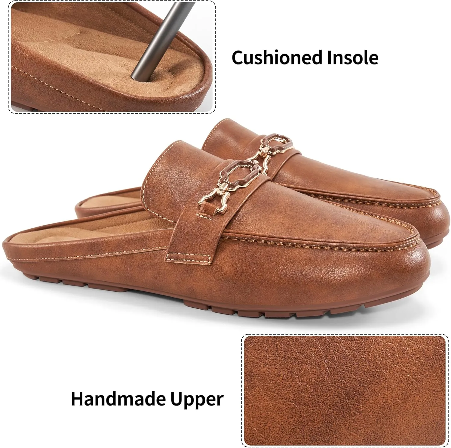 Ablanczoom Mules for Women Flat Shoes: Comfortable Slip on Flats for Womens Mule Metal Chain Backless Loafers Business Casual Shoe