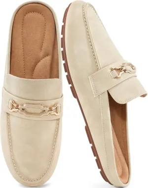 Ablanczoom Mules for Women Flat Shoes: Comfortable Slip on Flats for Womens Mule Metal Chain Backless Loafers Business Casual Shoe