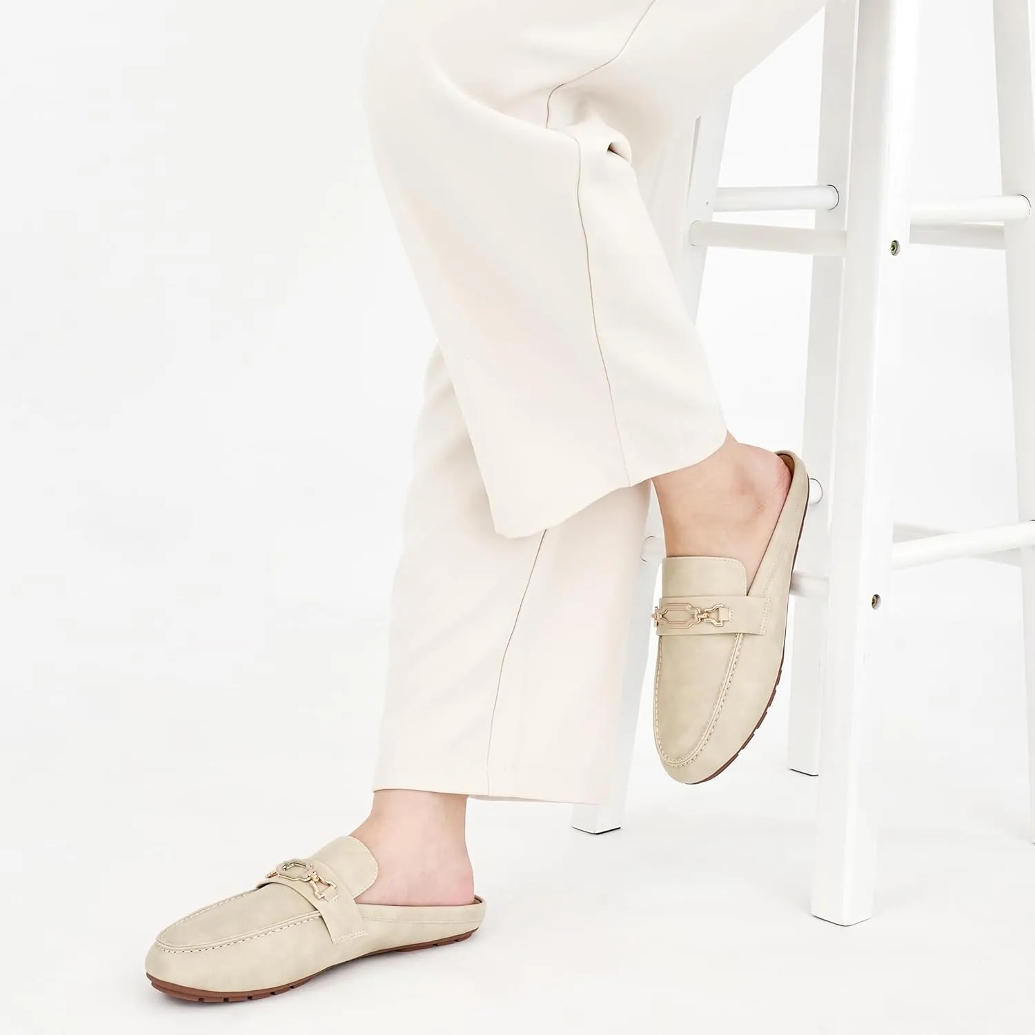 Ablanczoom Mules for Women Flat Shoes: Comfortable Slip on Flats for Womens Mule Metal Chain Backless Loafers Business Casual Shoe
