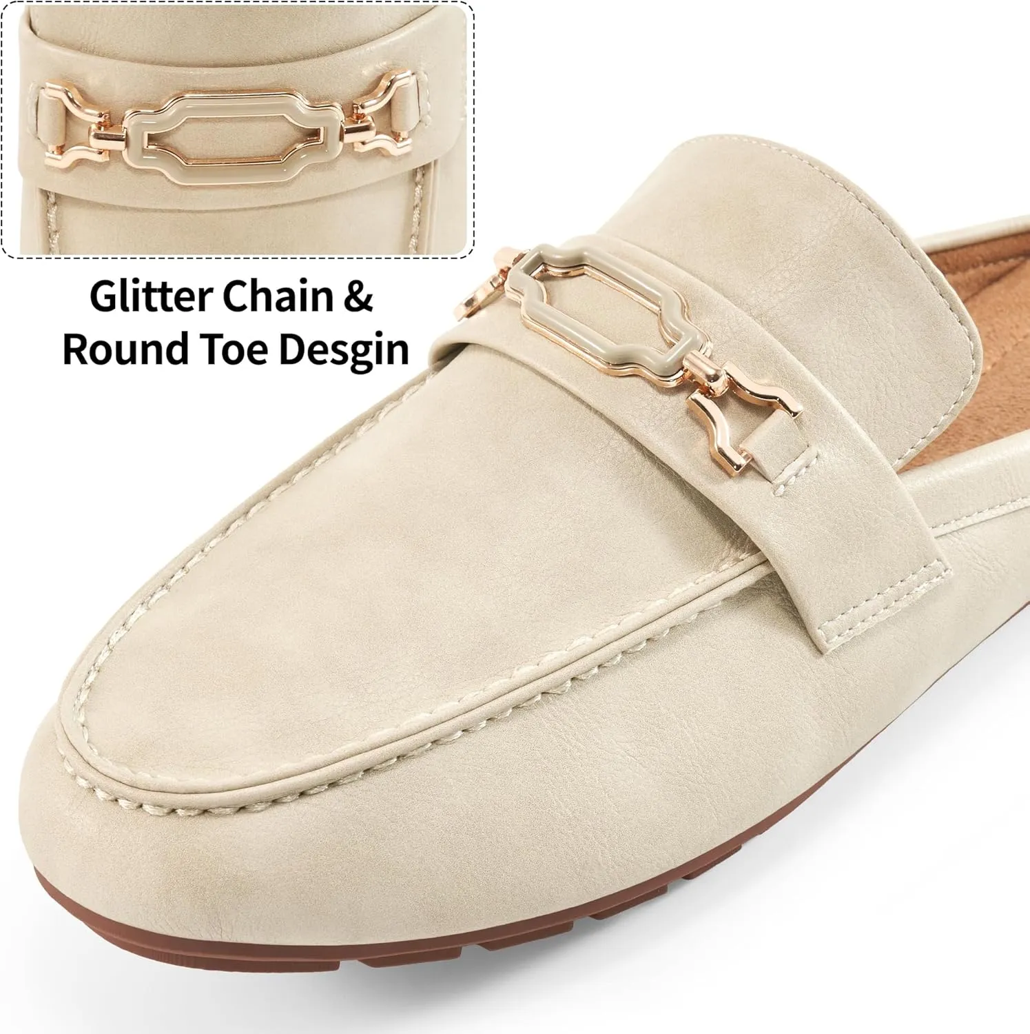 Ablanczoom Mules for Women Flat Shoes: Comfortable Slip on Flats for Womens Mule Metal Chain Backless Loafers Business Casual Shoe
