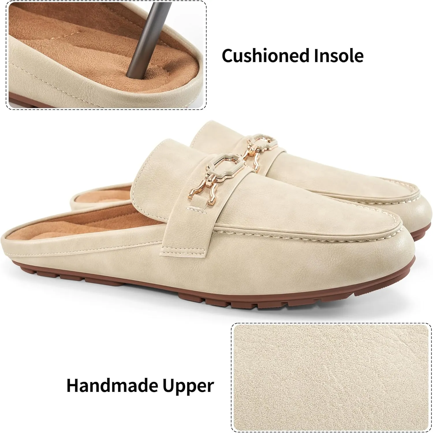 Ablanczoom Mules for Women Flat Shoes: Comfortable Slip on Flats for Womens Mule Metal Chain Backless Loafers Business Casual Shoe