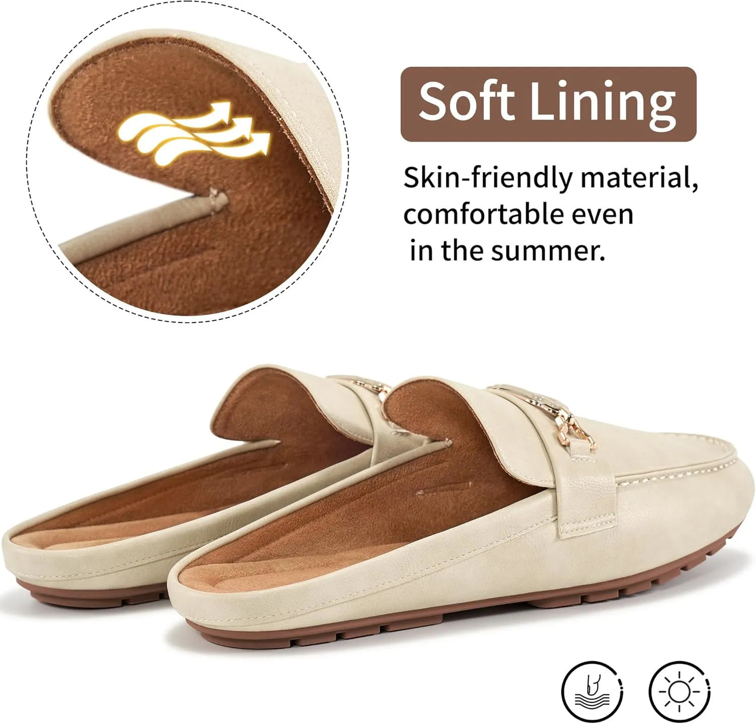 Ablanczoom Mules for Women Flat Shoes: Comfortable Slip on Flats for Womens Mule Metal Chain Backless Loafers Business Casual Shoe