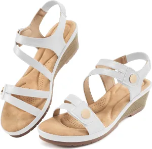 Ablanczoom Wedge Sandals for Women Dressy: Comfortable Elastic Ankle Strap Summer Causal Walking Low Platform Sandal