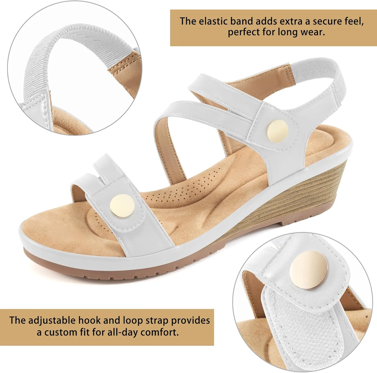 Ablanczoom Wedge Sandals for Women Dressy: Comfortable Elastic Ankle Strap Summer Causal Walking Low Platform Sandal