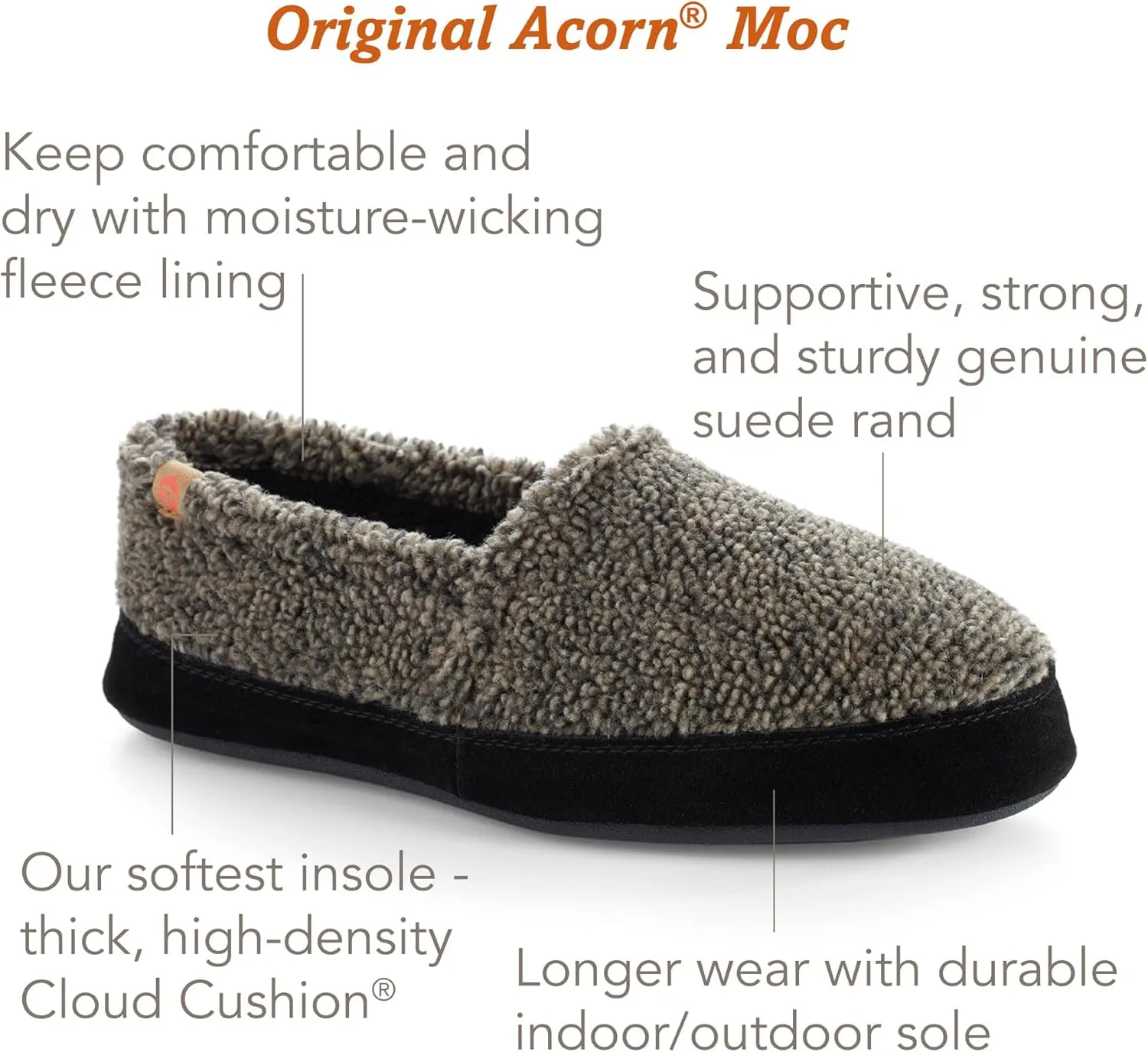 Acorn Men's Slippers with Memory Foam Insole Suede Sidewall and Rubber Outsole