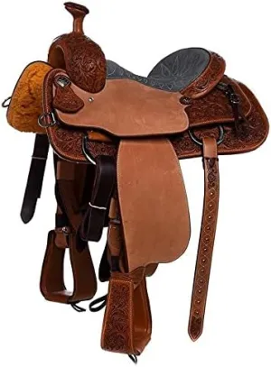AD Saddlery Wade Tree A Fork Roping Ranch Work Leather Premium Western Horse Saddles for Horses Handmade Equestrian Trail Horse Saddle Tack Size: 10"-18" inches Seat WADE192