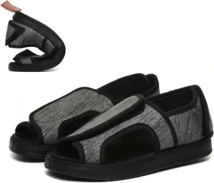 Adjustable Closure Comfy Slippers, Middle-Aged and Elderly Spring and Summer Widening Adjustable Sandals, Swollen Feet Wide Fat Thumb Valgus Shoes,Grey,41