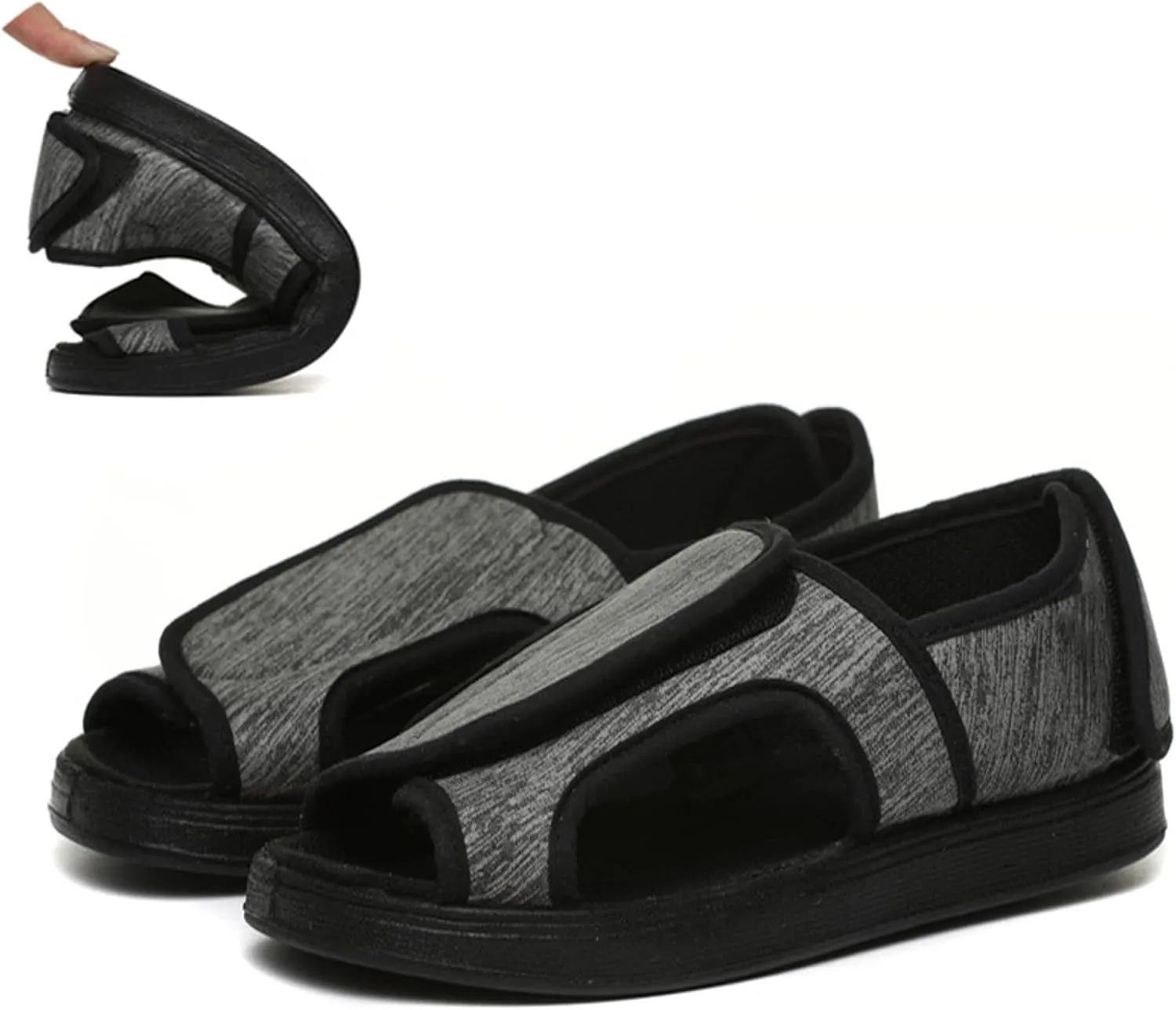 Adjustable Closure Comfy Slippers, Middle-Aged and Elderly Spring and Summer Widening Adjustable Sandals, Swollen Feet Wide Fat Thumb Valgus Shoes,Grey,41