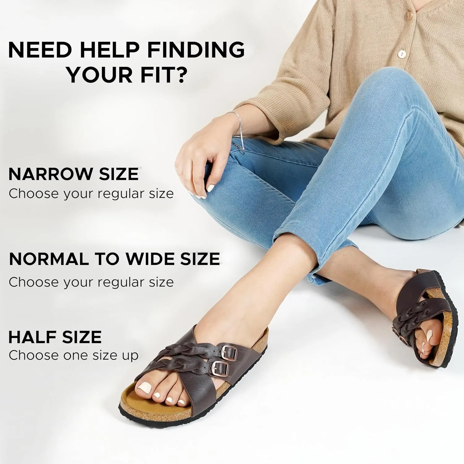 AEROTHOTIC Womens Slides - Soft Cork Footbed Sandals Women - Comfortable Walking Slip-on Flat Sandals - Arch Support Recovery Adjustable Buckle Leather Braided Straps Slipper 2025
