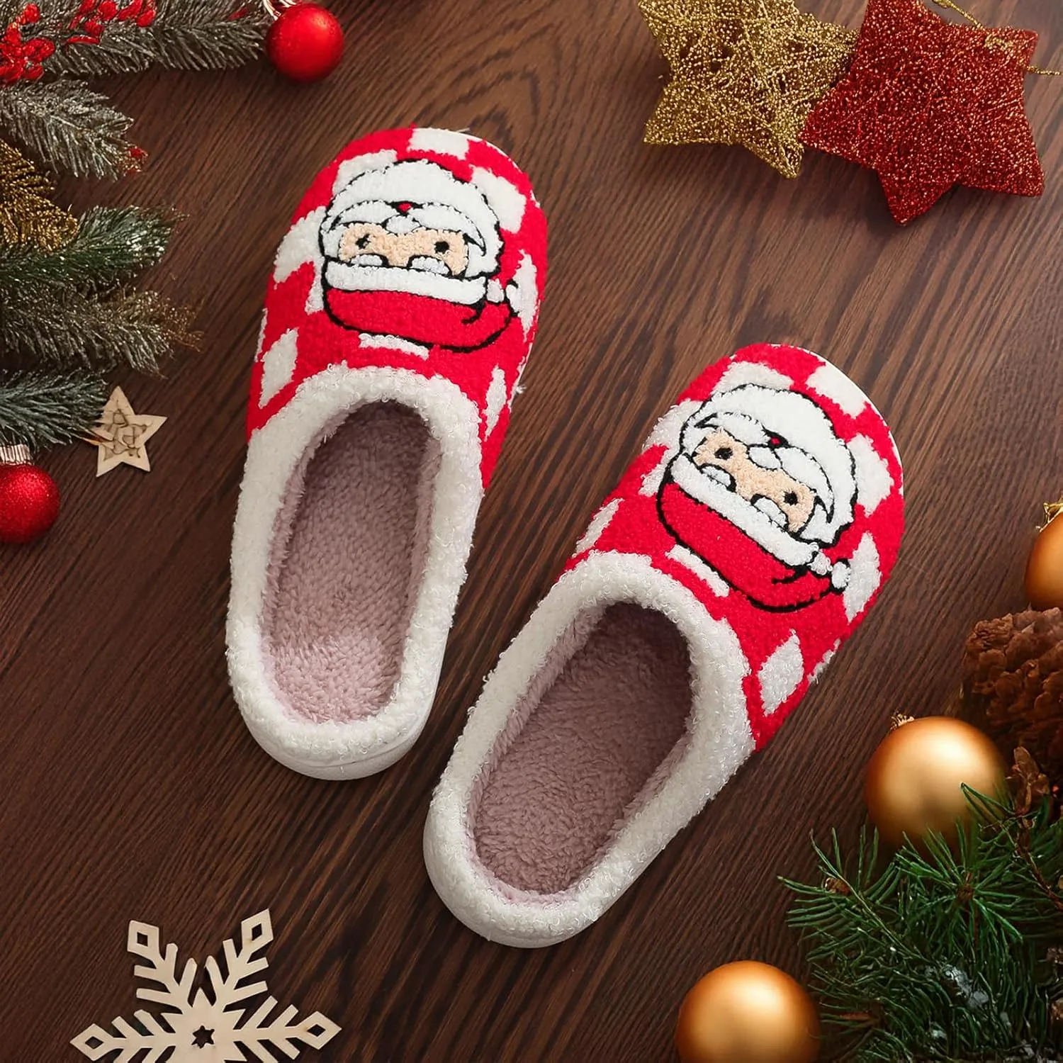 Afellicy Halloween Christmas Slippers Checkered Scuff for Women and Men Holiday Indoor Bedroom Fluffy Warm Fleece Slippers Winter Soft Cozy Home Non-Slip Soft Plush Slip-on Wool Lined House Shoes
