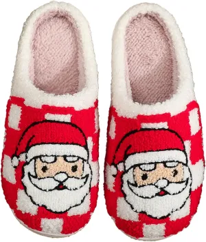 Afellicy Halloween Christmas Slippers Checkered Scuff for Women and Men Holiday Indoor Bedroom Fluffy Warm Fleece Slippers Winter Soft Cozy Home Non-Slip Soft Plush Slip-on Wool Lined House Shoes