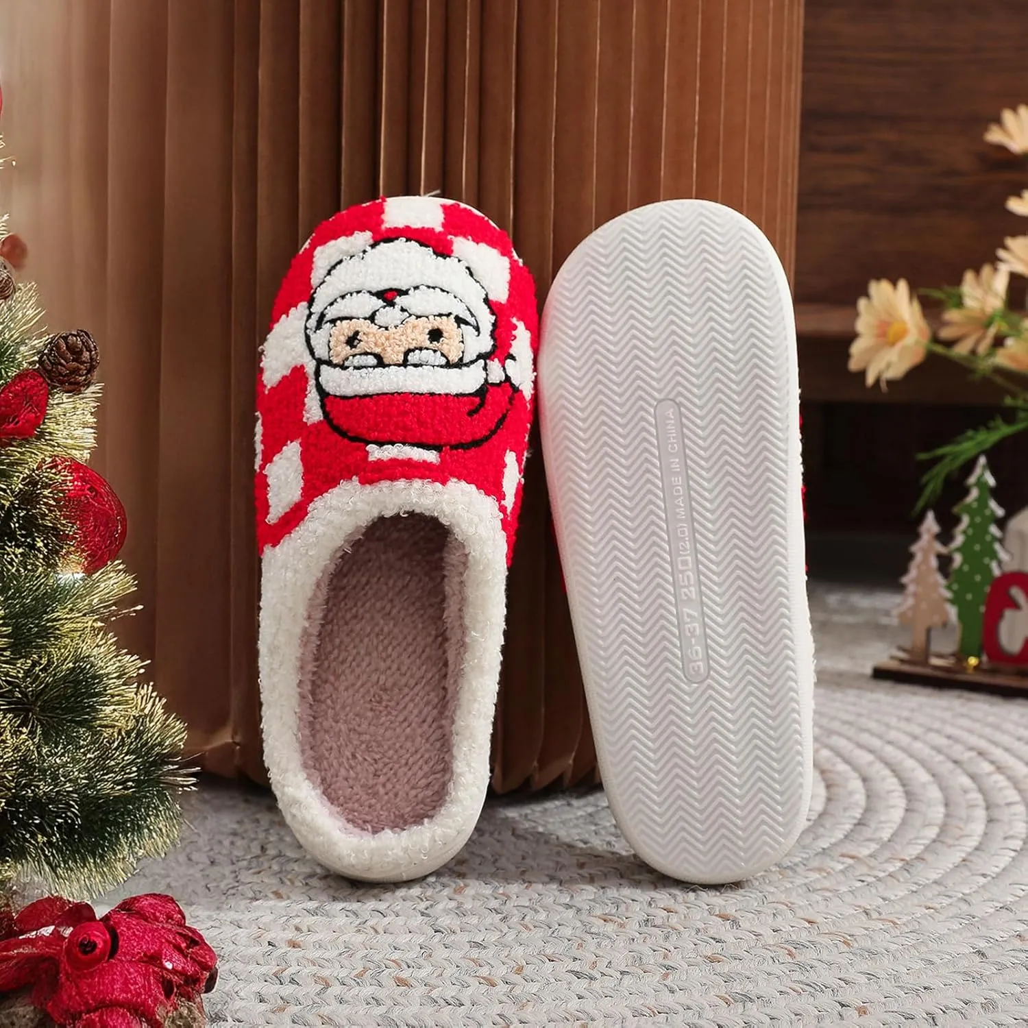 Afellicy Halloween Christmas Slippers Checkered Scuff for Women and Men Holiday Indoor Bedroom Fluffy Warm Fleece Slippers Winter Soft Cozy Home Non-Slip Soft Plush Slip-on Wool Lined House Shoes