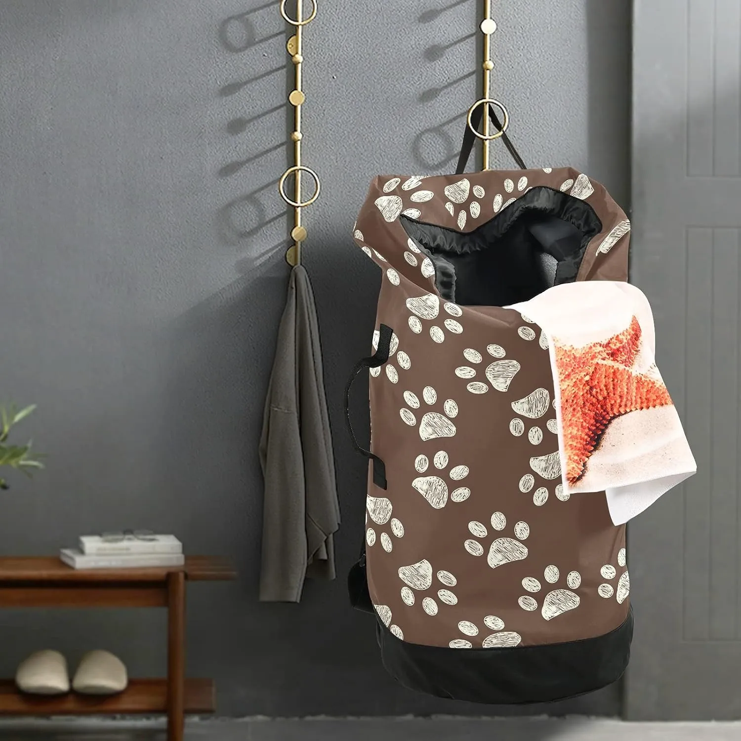ALAZA Paw Brown Laundry Bag Backpack Clothes Hamper Bag with Adjustable Shoulder Straps Drawstring Closure for Home Apartment College Dorm Travel