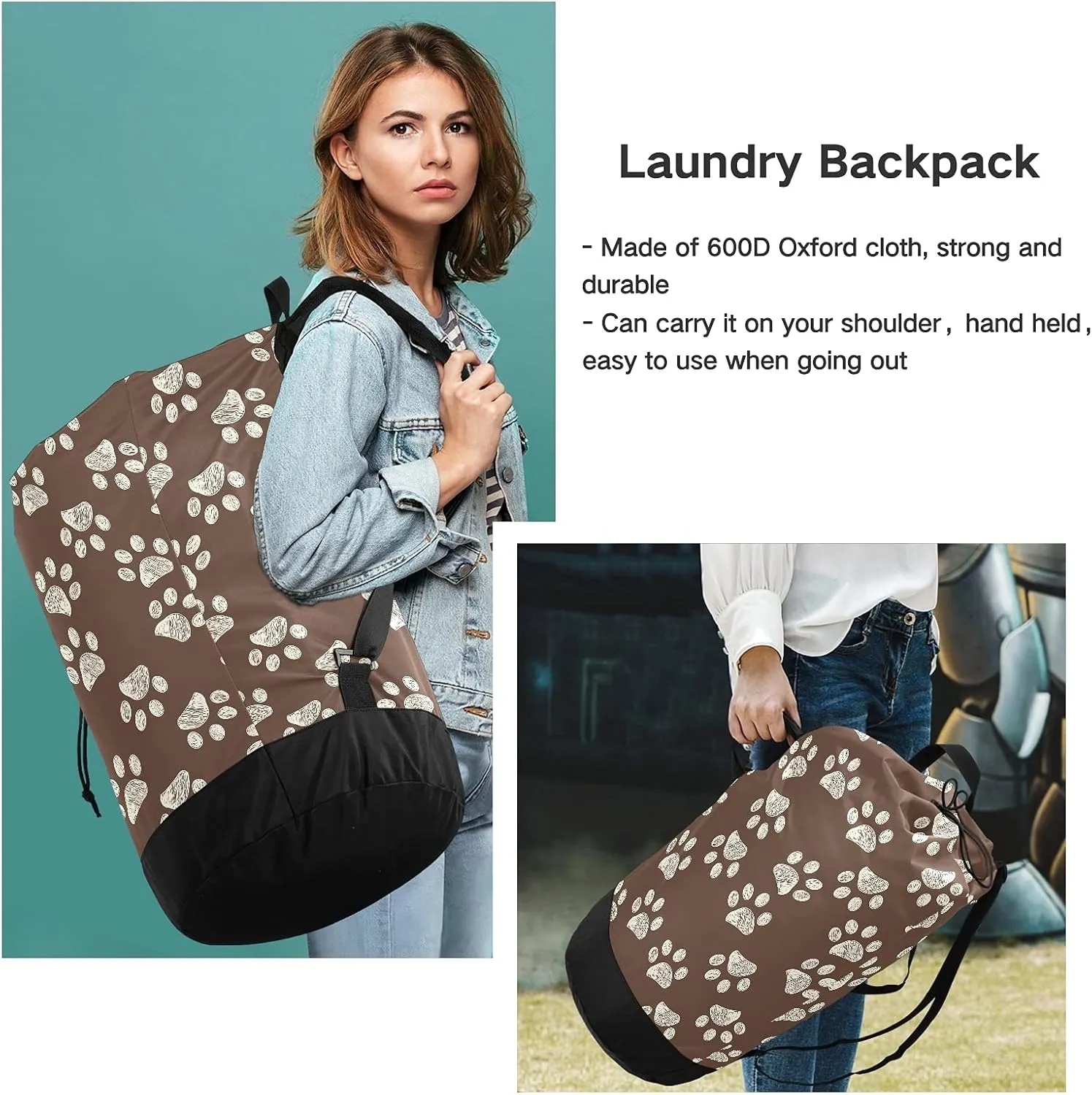 ALAZA Paw Brown Laundry Bag Backpack Clothes Hamper Bag with Adjustable Shoulder Straps Drawstring Closure for Home Apartment College Dorm Travel