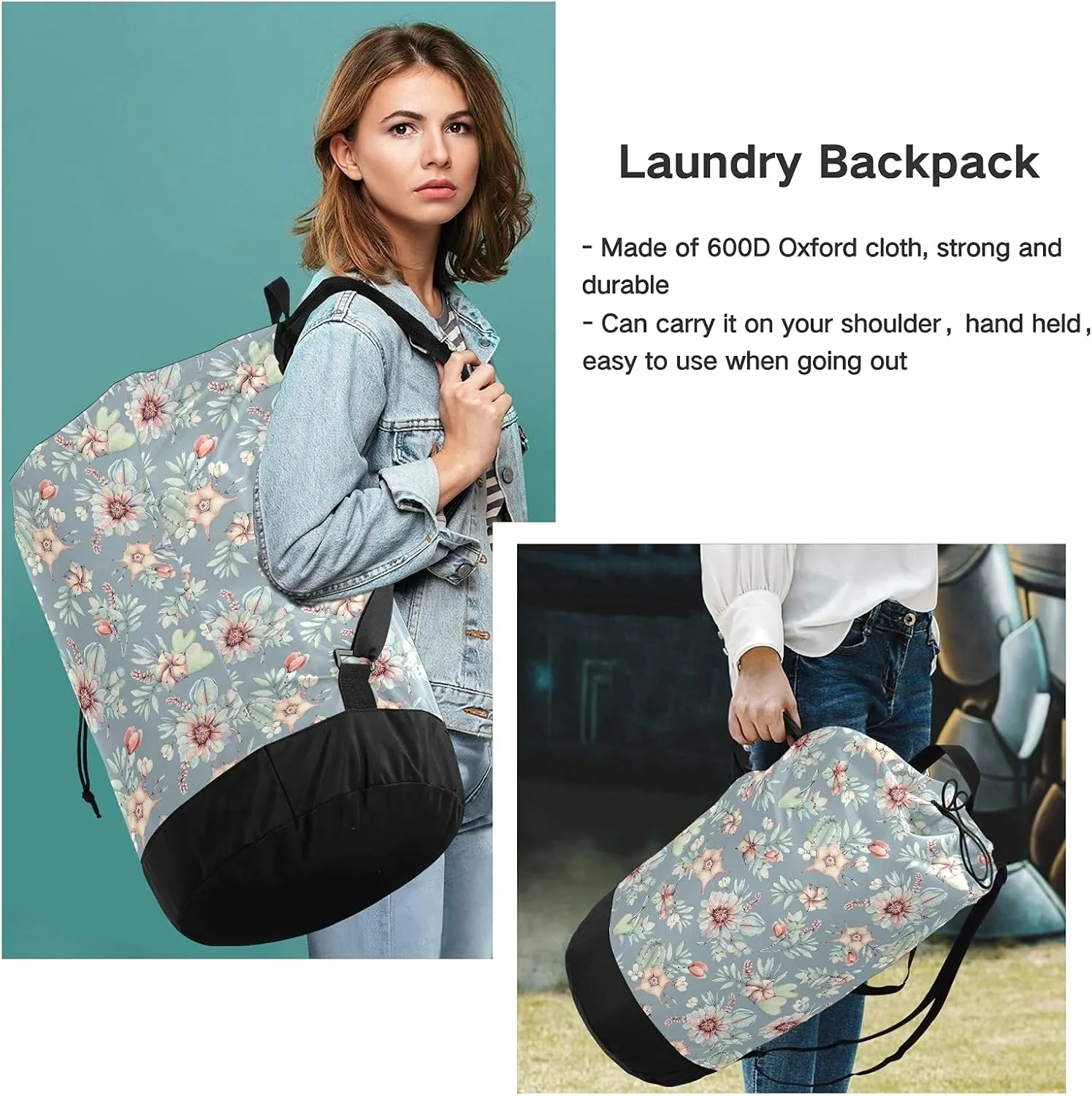 ALAZA Succulents Cactus Flower Laundry Bag Backpack Clothes Hamper Bag with Adjustable Shoulder Straps Drawstring Closure for Home Apartment College Dorm Travel