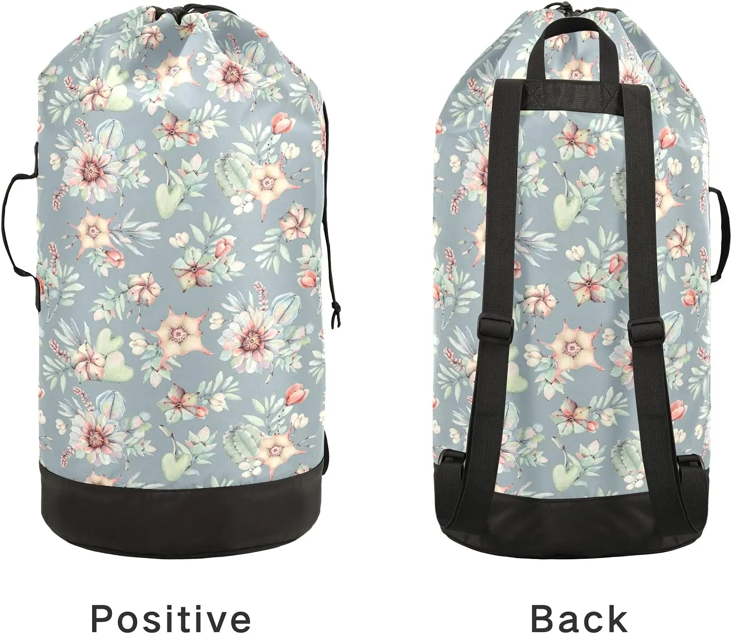 ALAZA Succulents Cactus Flower Laundry Bag Backpack Clothes Hamper Bag with Adjustable Shoulder Straps Drawstring Closure for Home Apartment College Dorm Travel