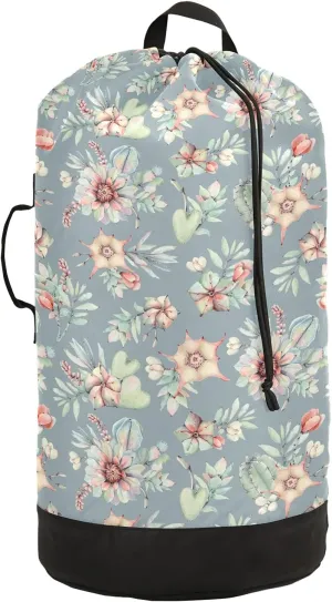 ALAZA Succulents Cactus Flower Laundry Bag Backpack Clothes Hamper Bag with Adjustable Shoulder Straps Drawstring Closure for Home Apartment College Dorm Travel