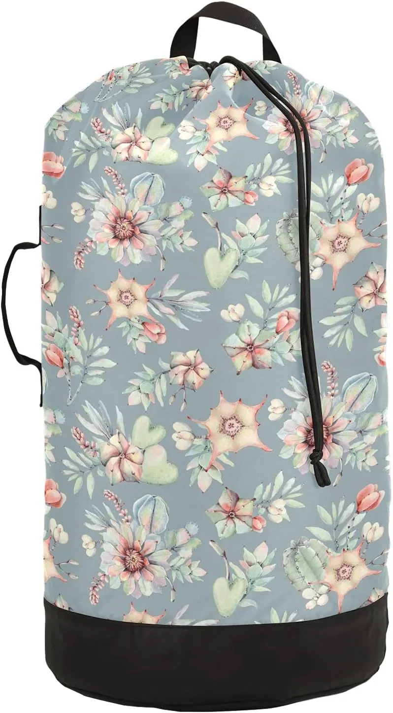 ALAZA Succulents Cactus Flower Laundry Bag Backpack Clothes Hamper Bag with Adjustable Shoulder Straps Drawstring Closure for Home Apartment College Dorm Travel