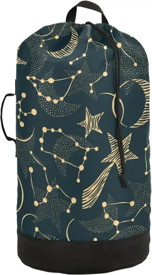 ALAZA Zodiac Sign Moon Star Laundry Bag Backpack Clothes Hamper Bag with Adjustable Shoulder Straps Drawstring Closure for Home Apartment College Dorm Travel
