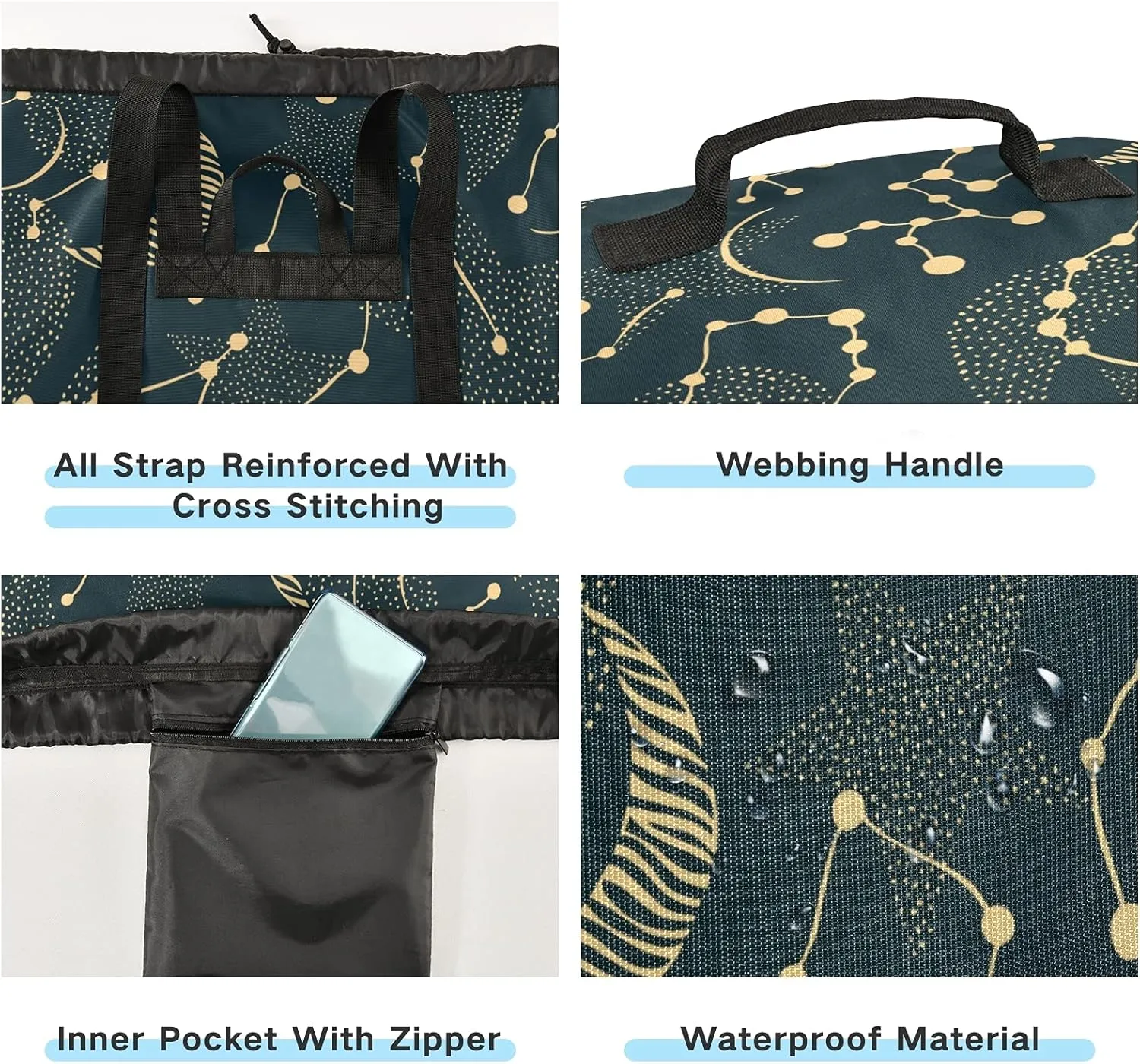 ALAZA Zodiac Sign Moon Star Laundry Bag Backpack Clothes Hamper Bag with Adjustable Shoulder Straps Drawstring Closure for Home Apartment College Dorm Travel