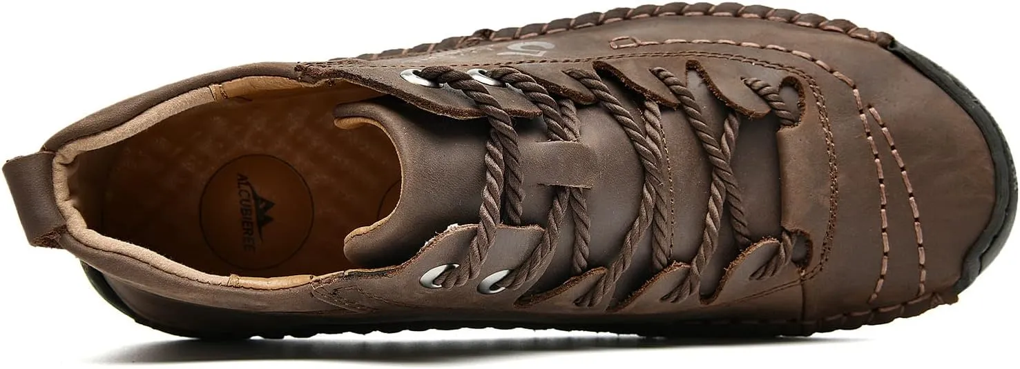 alcubieree Mens Casual Leather Shoes Ankle Chukka Boots Slip On Lightweight Loafers Mid top Walking Driving Shoes for Male
