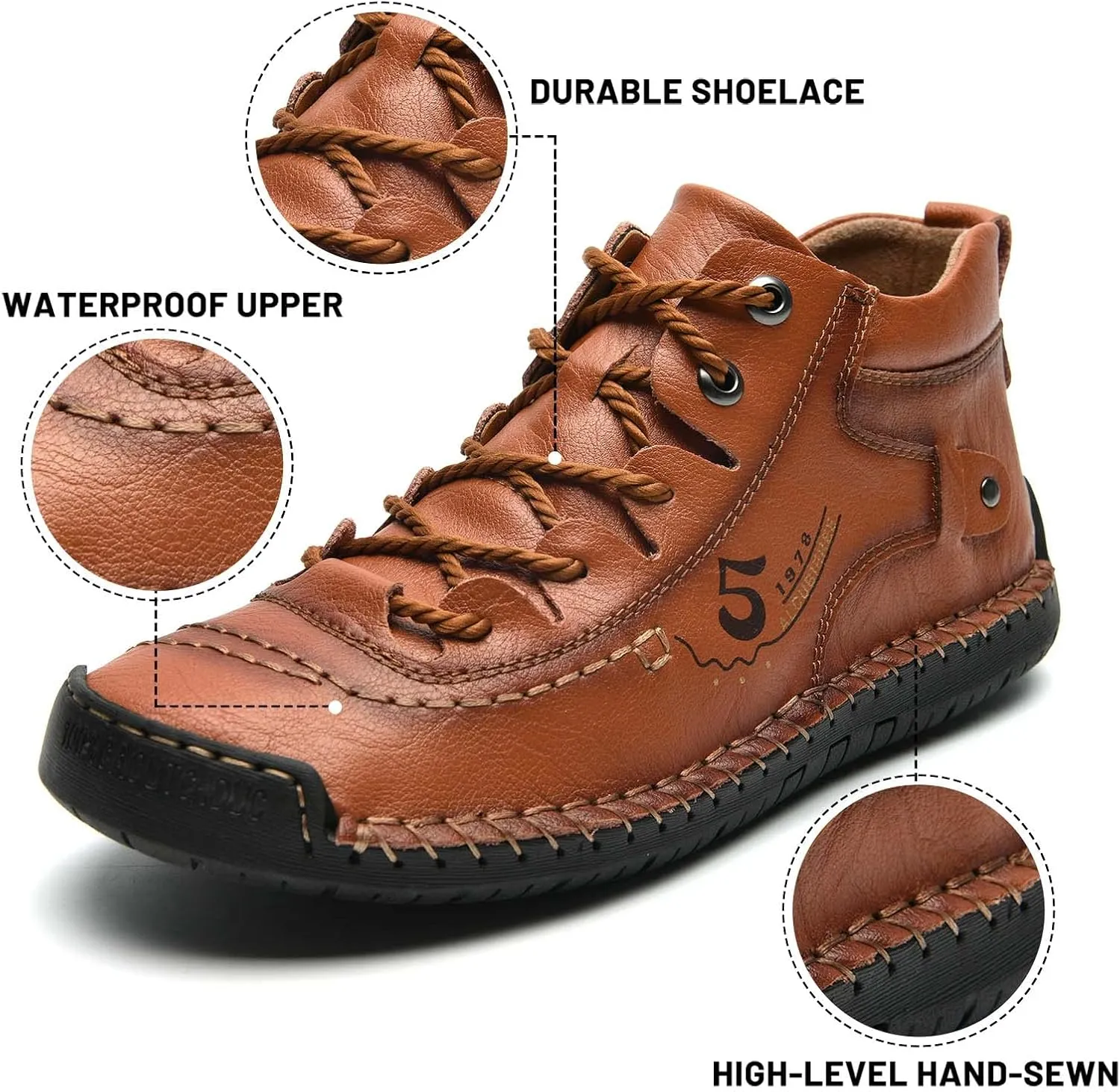 alcubieree Mens Casual Leather Shoes Ankle Chukka Boots Slip On Lightweight Loafers Mid top Walking Driving Shoes for Male