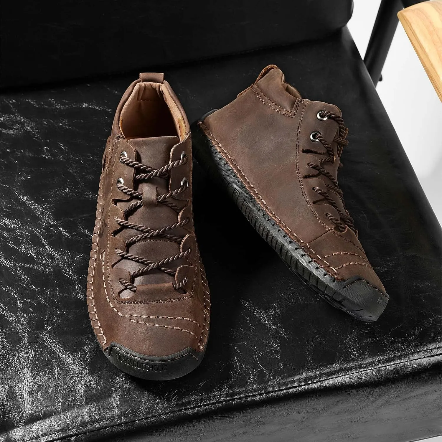 alcubieree Mens Casual Leather Shoes Ankle Chukka Boots Slip On Lightweight Loafers Mid top Walking Driving Shoes for Male
