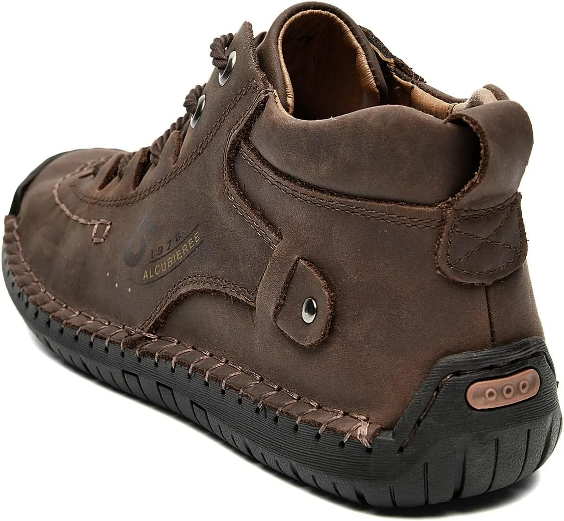 alcubieree Mens Casual Leather Shoes Ankle Chukka Boots Slip On Lightweight Loafers Mid top Walking Driving Shoes for Male