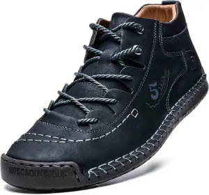 alcubieree Mens Casual Leather Shoes Ankle Chukka Boots Slip On Lightweight Loafers Mid top Walking Driving Shoes for Male