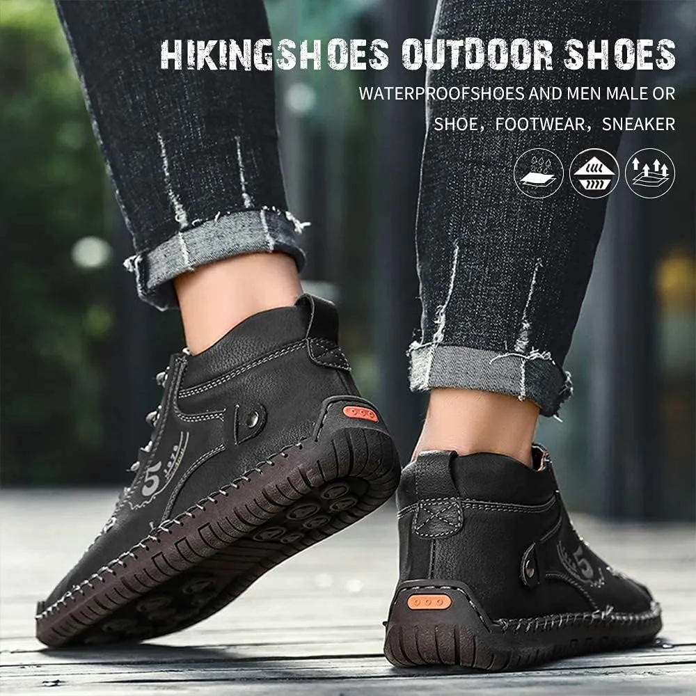 alcubieree Mens Casual Leather Shoes Ankle Chukka Boots Slip On Lightweight Loafers Mid top Walking Driving Shoes for Male
