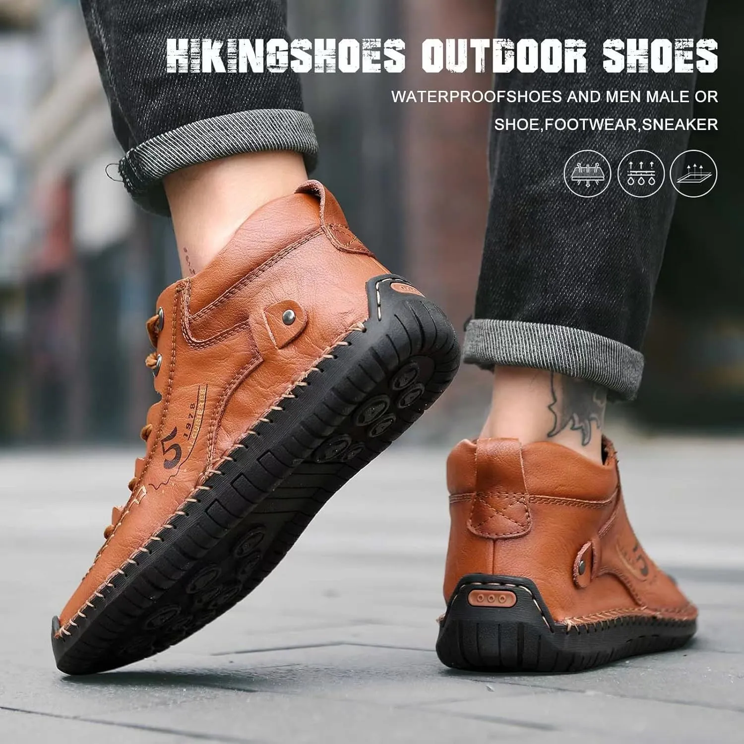 alcubieree Mens Casual Leather Shoes Ankle Chukka Boots Slip On Lightweight Loafers Mid top Walking Driving Shoes for Male